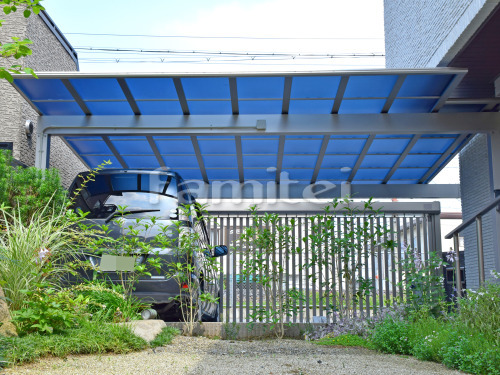 カーポート YKKAP エフルージュグラン 横2台用(ワイド ツイン) F型フラット屋根 水下梁延長