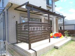 フル木製調テラス屋根 タイルデッキ 洗濯干し屋根 土間コンクリート