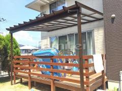 フル木製調テラス屋根 三協ナチュレ1階 デッキフェンス ナチュラルウッド