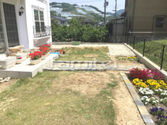 お庭 防草シート加工 化粧砂利敷き