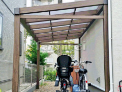 フル木製調自転車屋根 タカショーSポーチ 独立柱