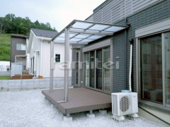 洗濯干し屋根 LIXIL独立式フーゴFテラス1階 人工木材ウッドデッキ 樹ら楽ステージ