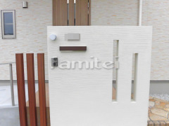 門柱 塗り壁 スリット加工 木製調デザインアルミ角柱 プランパーツ 角材 表札灯ライト照明 LIXILリクシル PH-21型 郵便受けポスト ユニソン コラーナ05