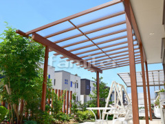フル木製調テラス屋根 タイルデッキ 目隠しフェンス