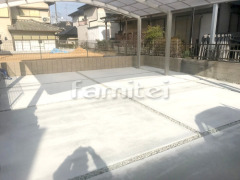 駐車場ガレージ床 ピンコロ石花壇