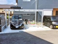 カーポート YKKAP エフルージュグラン 横2台用(ワイド ツイン) F型フラット屋根 駐車場ガレージ床 土間コンクリート 錆砂利目地